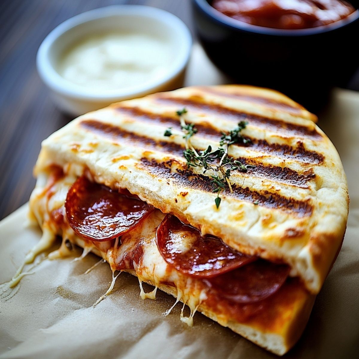 120.Panini De Pizza De Pepperoni Pegajoso