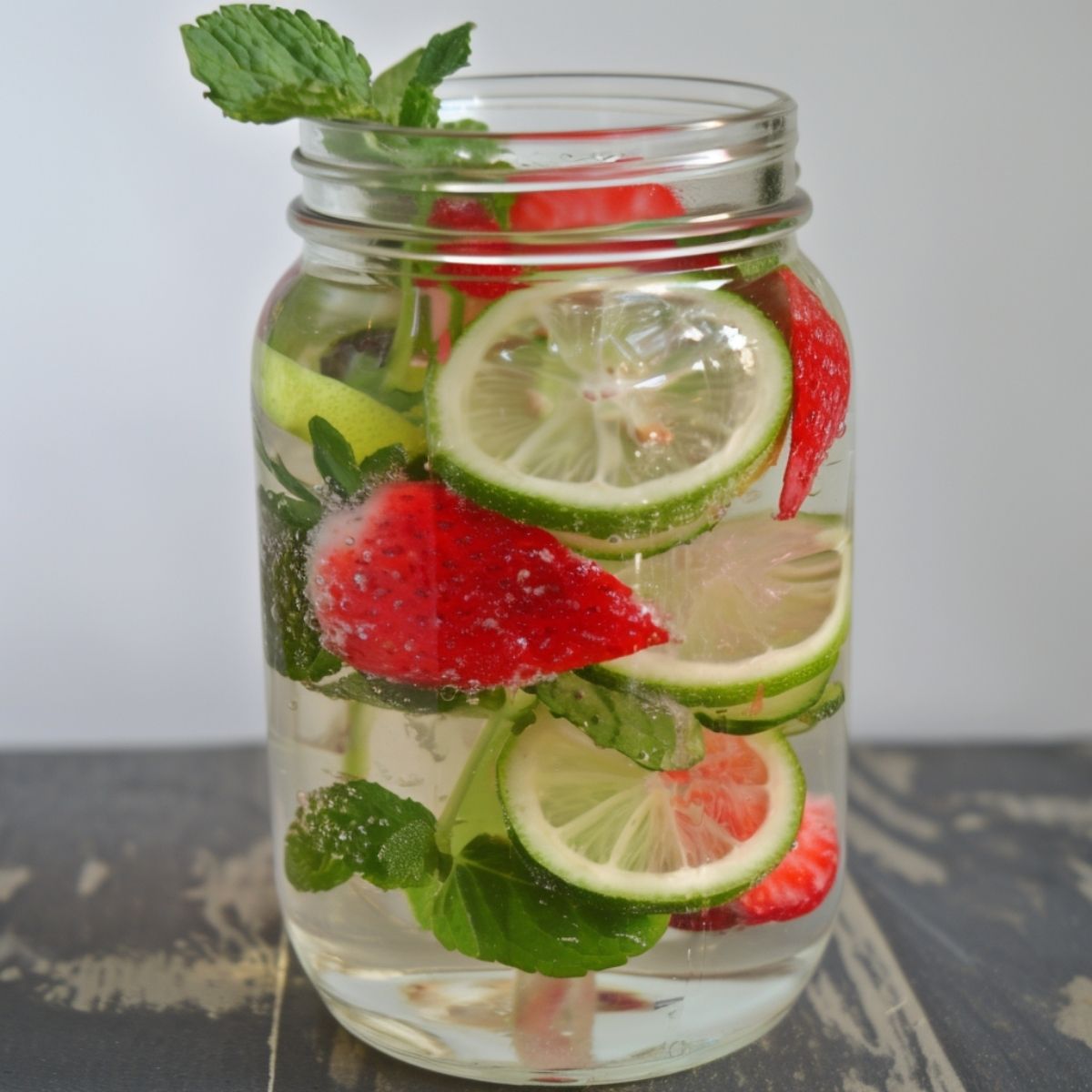 122.Agua de Fresa Limón Pepino Menta