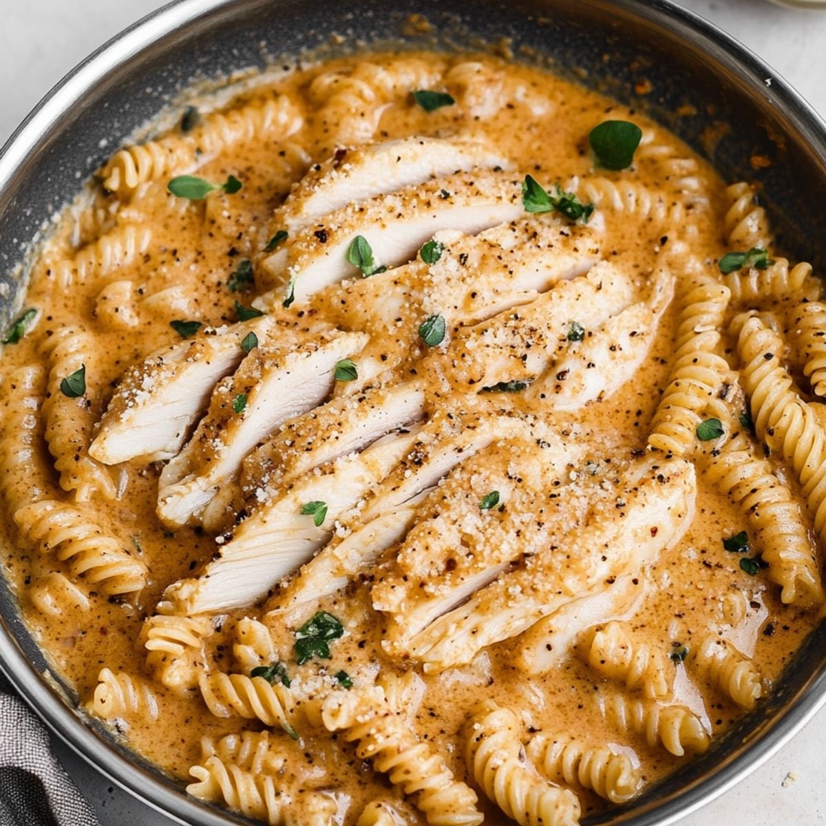 141.Pollo con Pasta en Salsa Cremosa