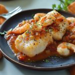 154.Bacalao con Salsa de Gambas y Pimientos