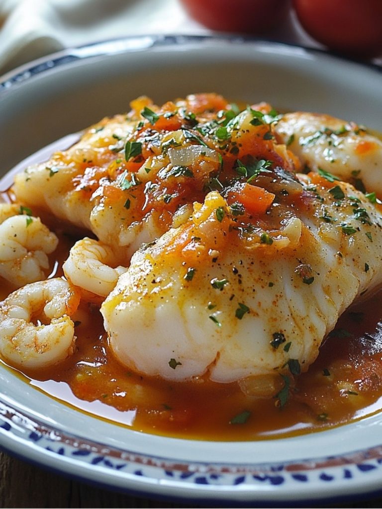 Bacalao con Salsa de Gambas y Pimientos (2)