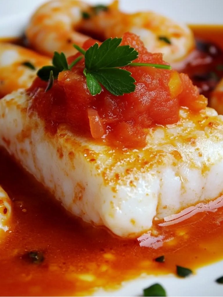 Bacalao con Salsa de Gambas y Pimientos (4)