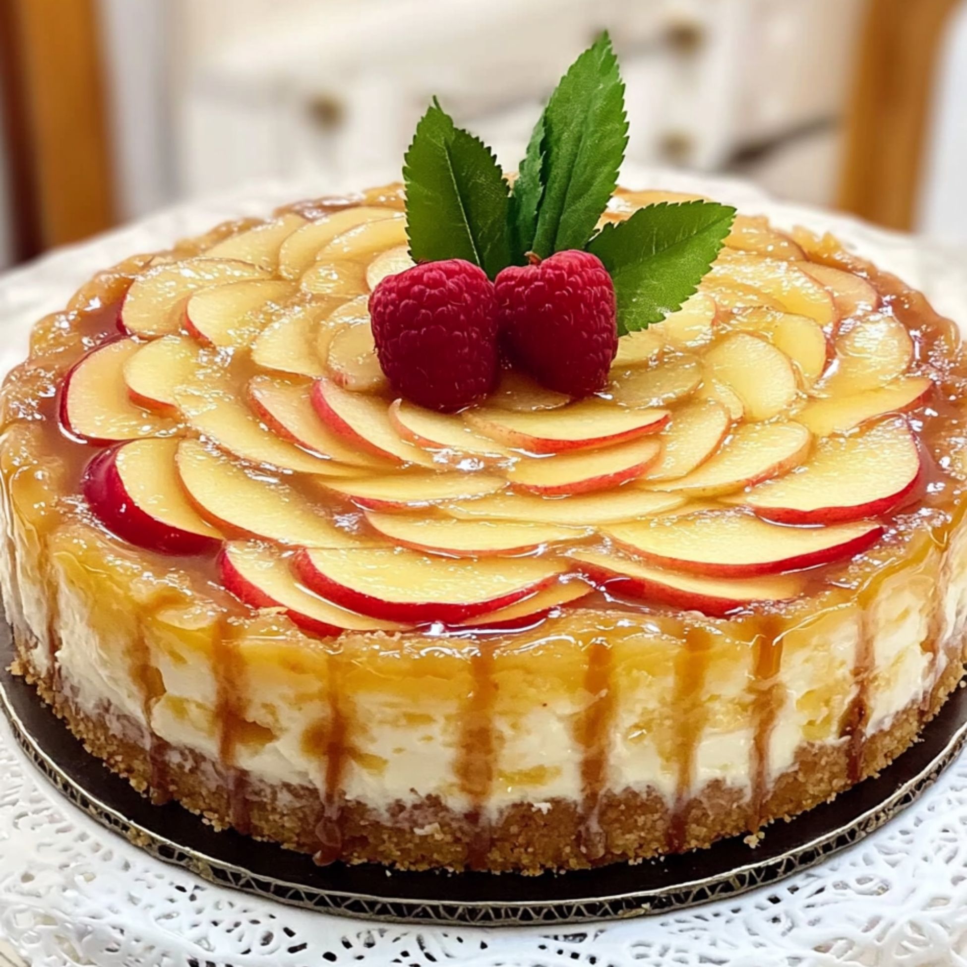 Tarta de queso con manzanas caramelizadas