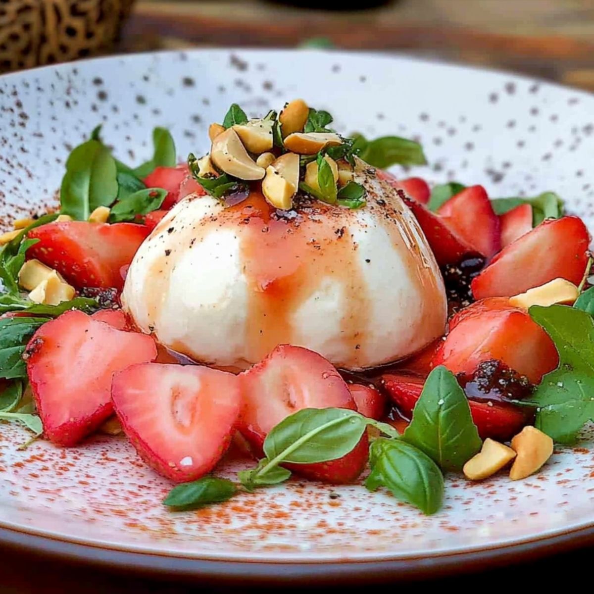 Burrata Sobre Cama De Fresas