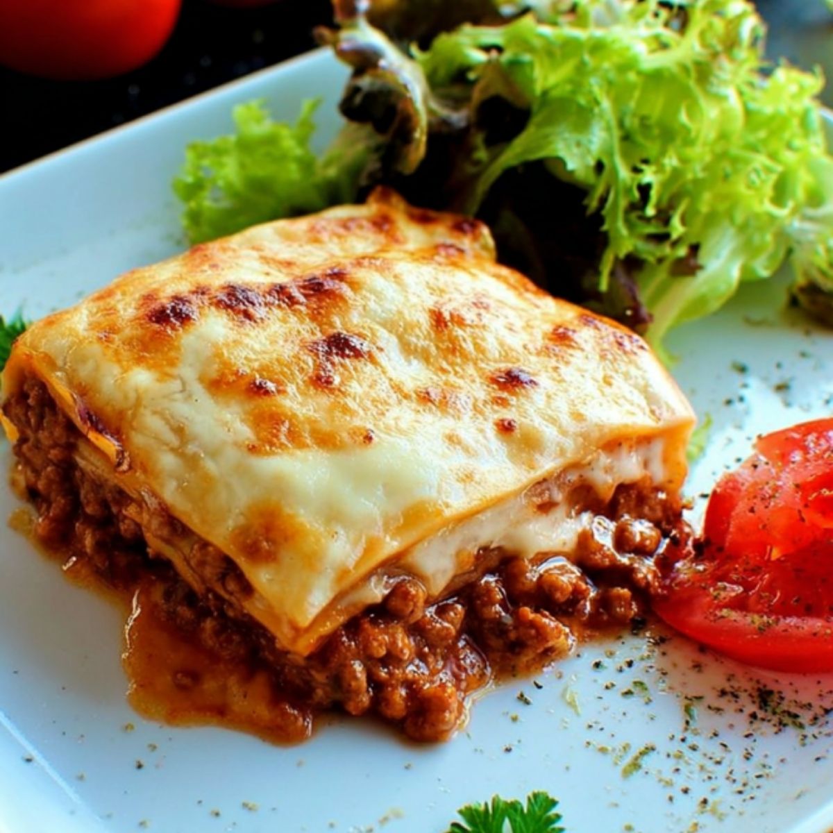 Lasaña de Carne y Queso con Salsa Boloñesa