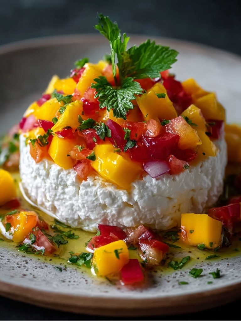 Tartar de Mango y Tomate sobre Cama de Queso Fresco (2)