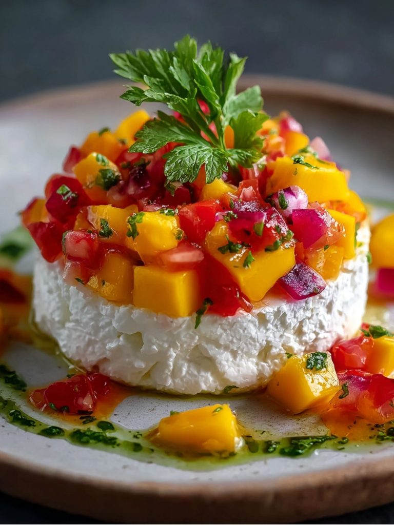 Tartar de Mango y Tomate sobre Cama de Queso Fresco (3)