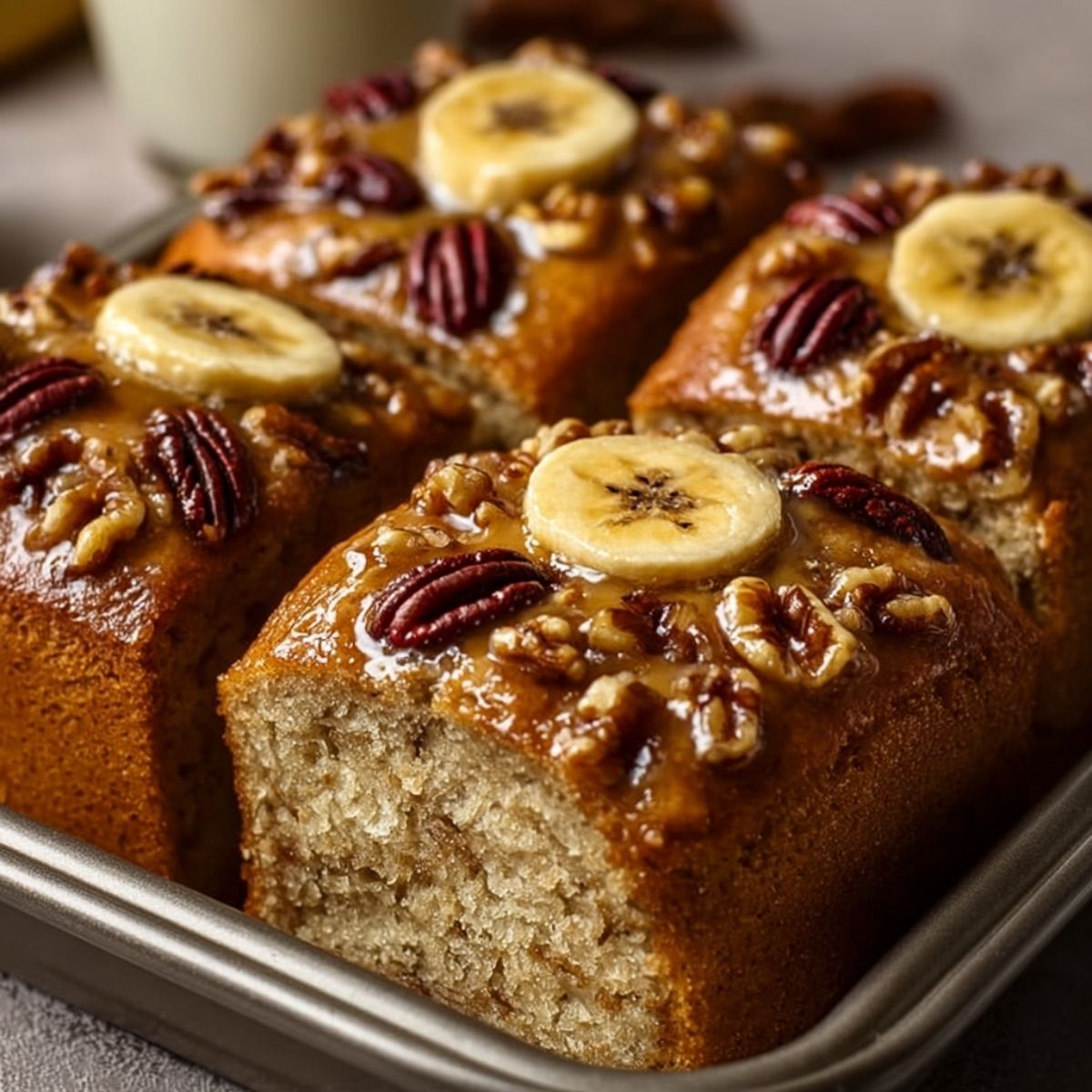 Pastel casero de nueces, manzana y plátano